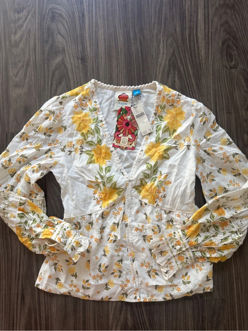 NWT FARM Rio Anthropologie Puff Sleeve Blouse